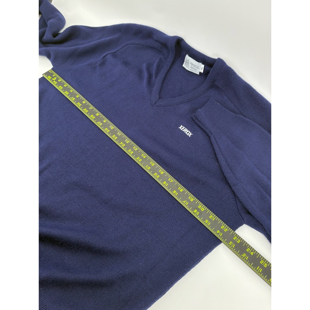 VNTG 80s Franklin Mills Xerox Navy Blue V-Neck Sweater Mens XL Made‎ in USA - Picture 8 of 8
